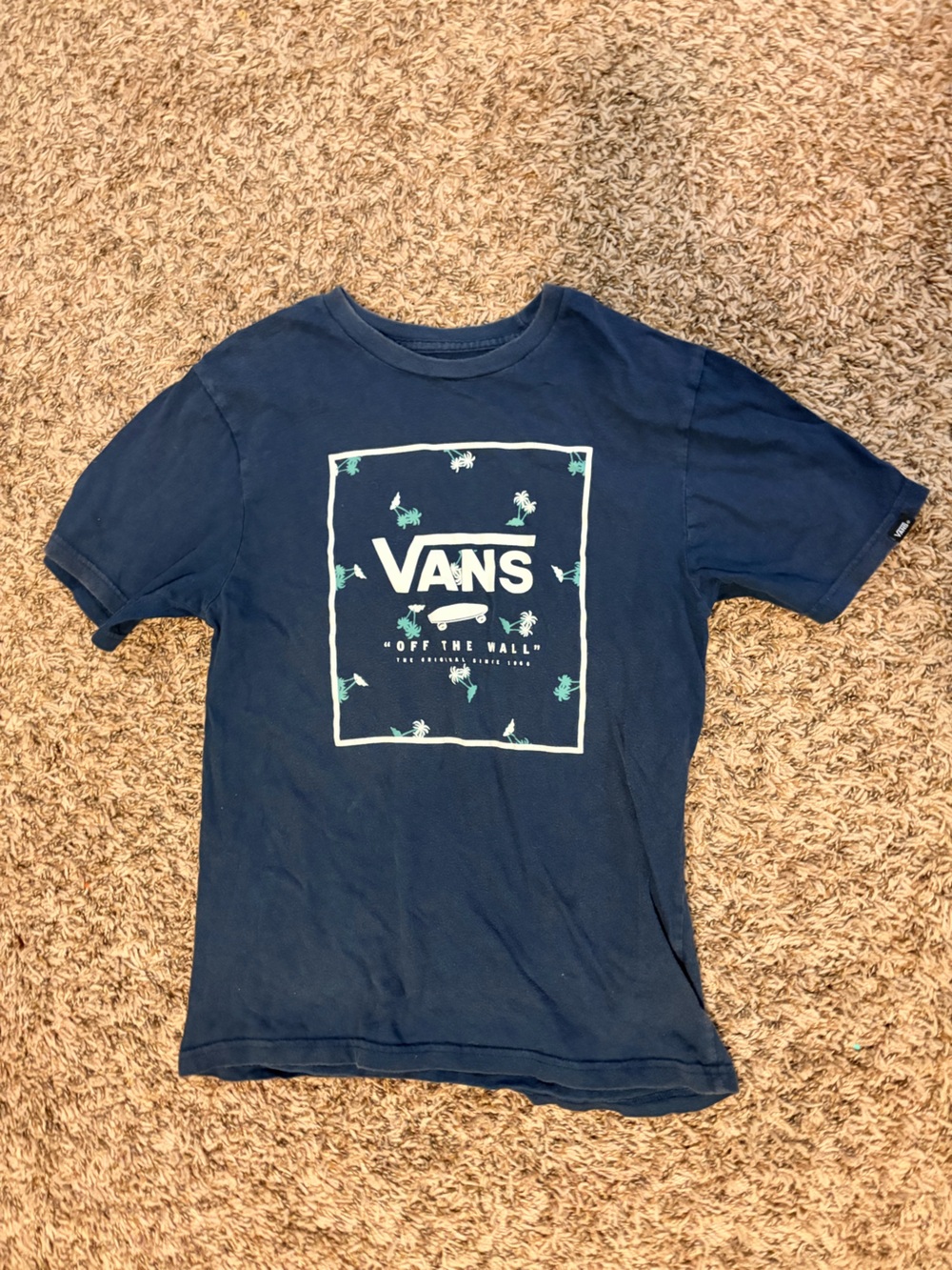 Vans Boys Navy Tee with Aqua Palm Box Logo